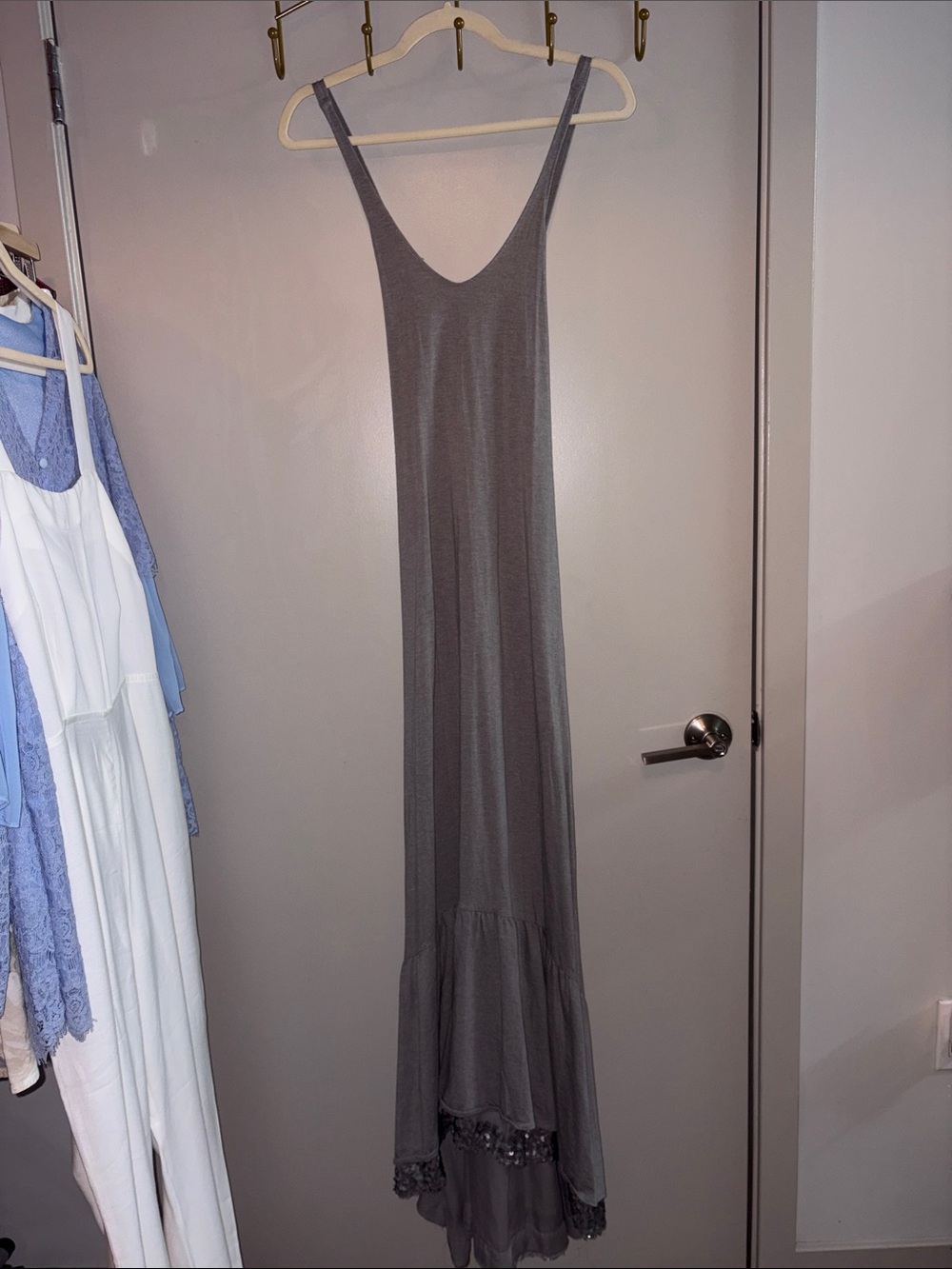 Banana Republic Women's Gray Maxi Slip Dress with Ruffle Hem